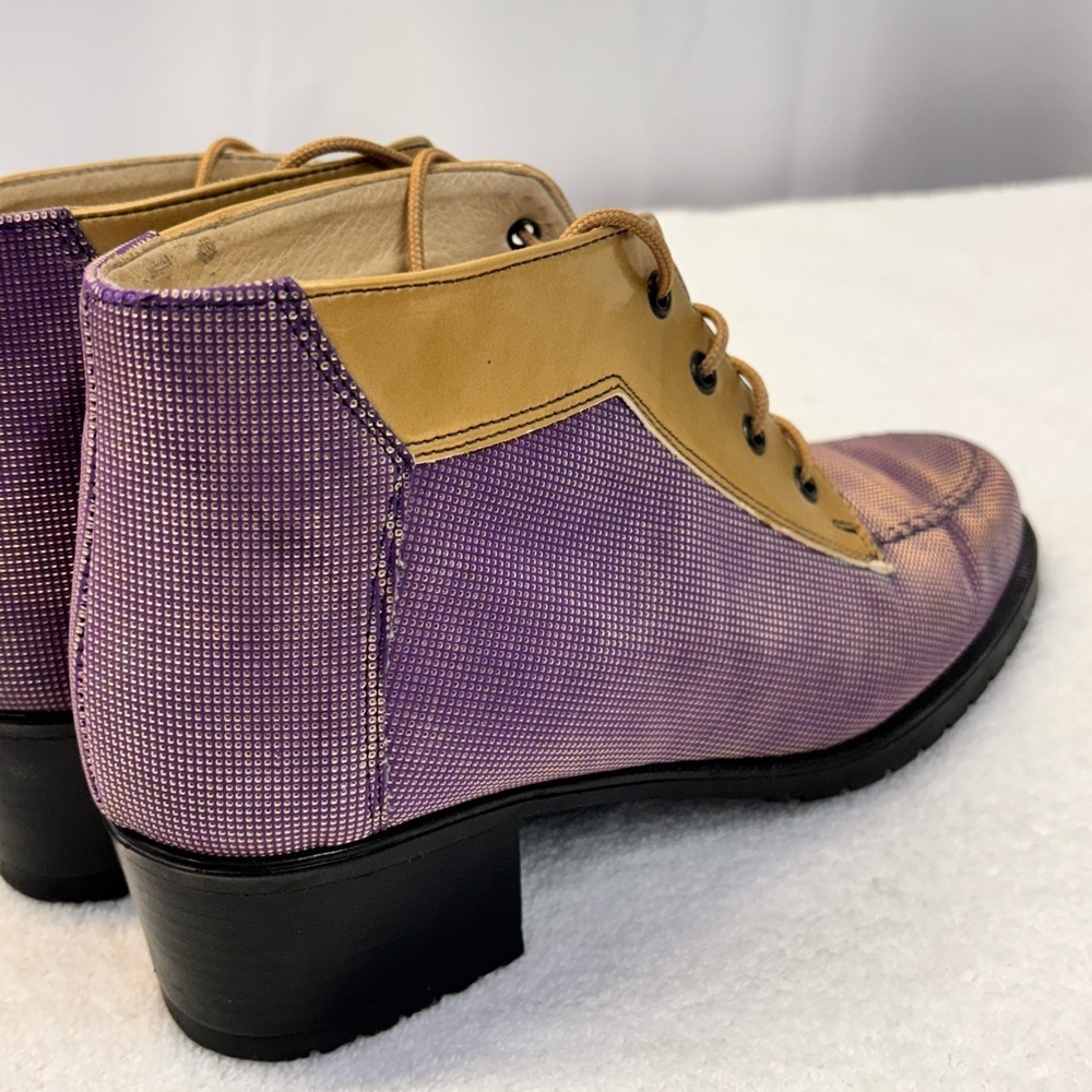 Nicole St. Louis Handcrafted Purple & Tan Two-Tone Lace-Up Booties - Picture 7 of 15